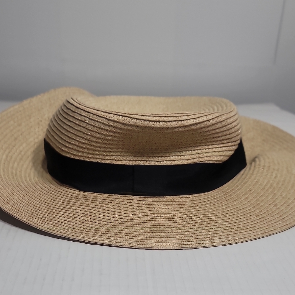 H&M Beige Straw Hat with Black Ribbon